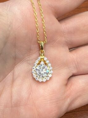 Moissanite 2ct Teardrop Halo Pendant Necklace